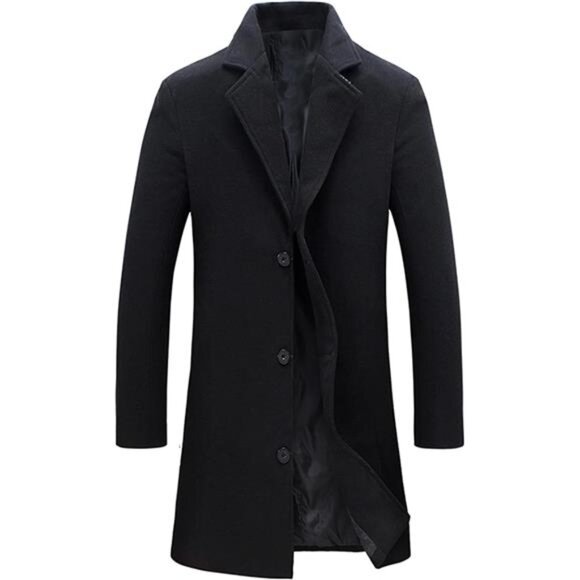 Men's Wool Blend Pea Coat Notched Collar Single Breasted Overcoat